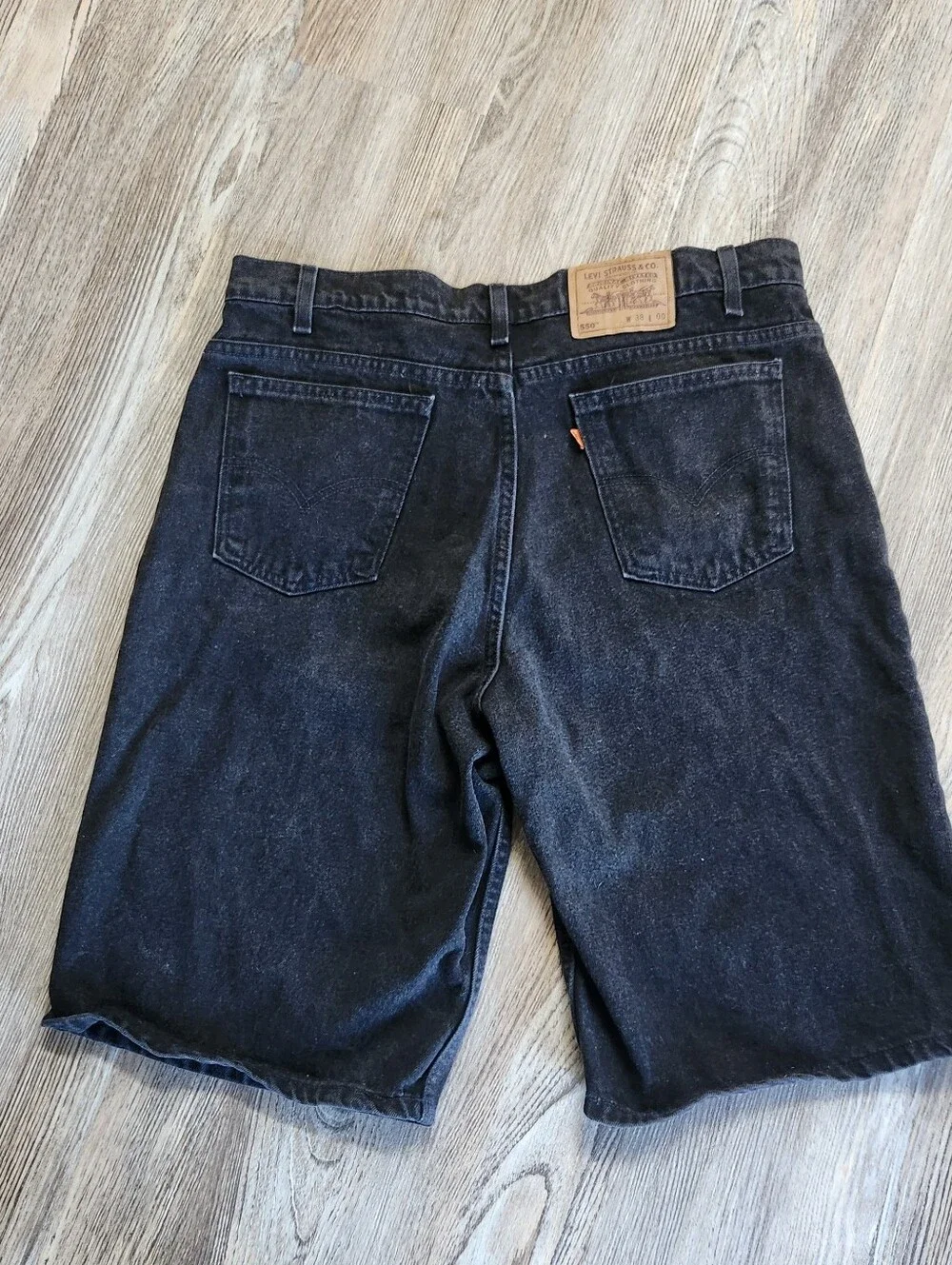 1995 Levis 550 Orange Tab Jort Denim Jean Short Black 38 USA Vintage Dad Grunge